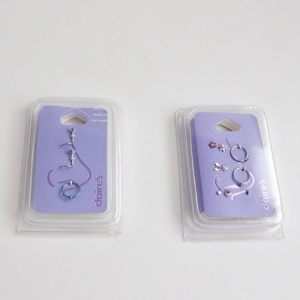 Claire's Bundle of 2 Packages Stainless Steel Nose Jewelry Studs & Hoops New